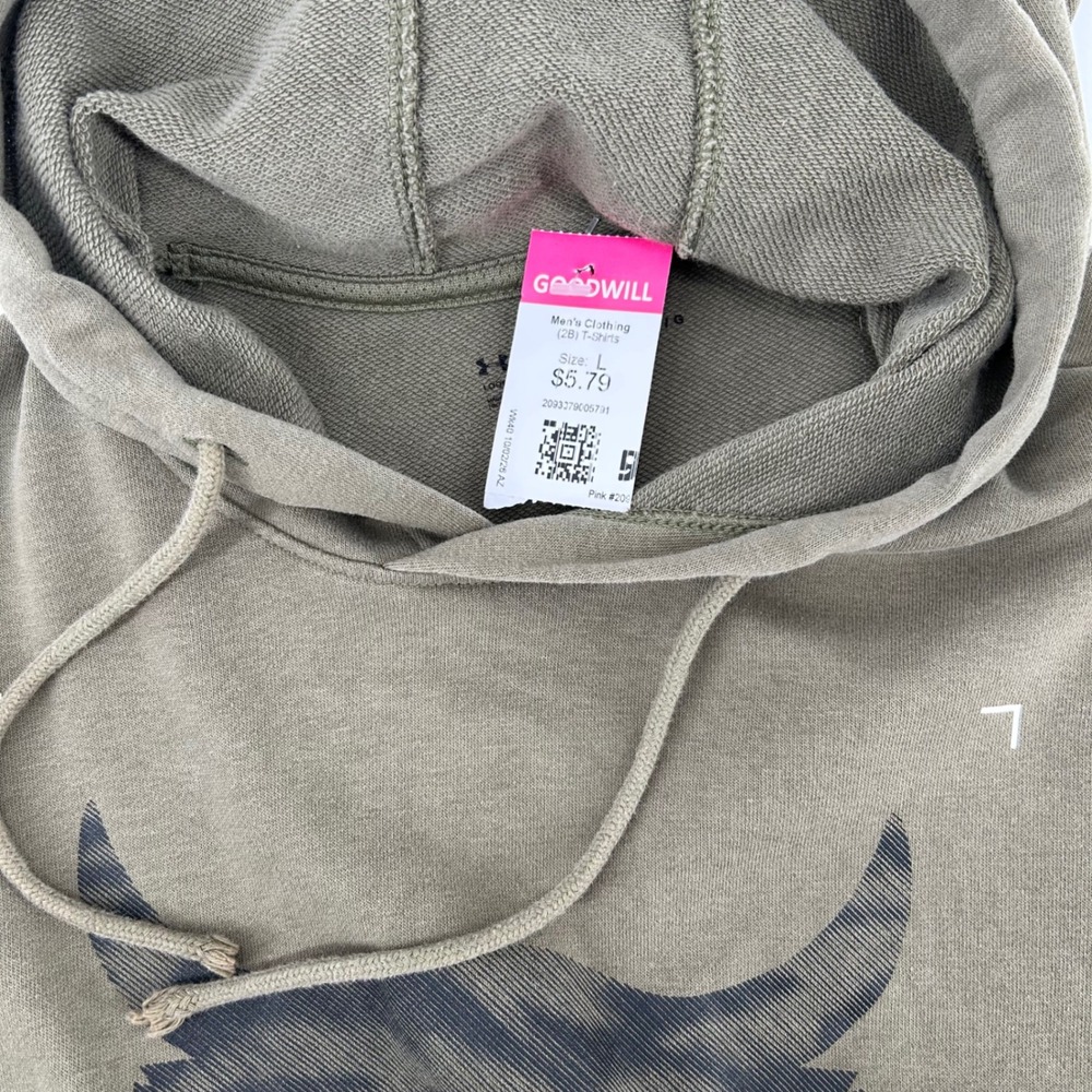 Under Armour Project Rock Hoodie Mens L Olive Short Sleeve Brahma Bull Training